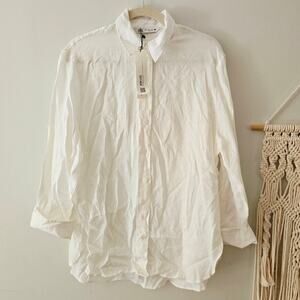 NWT Zara 100% Linen LS White Button-Up Blouse Collared Size  S SMALL